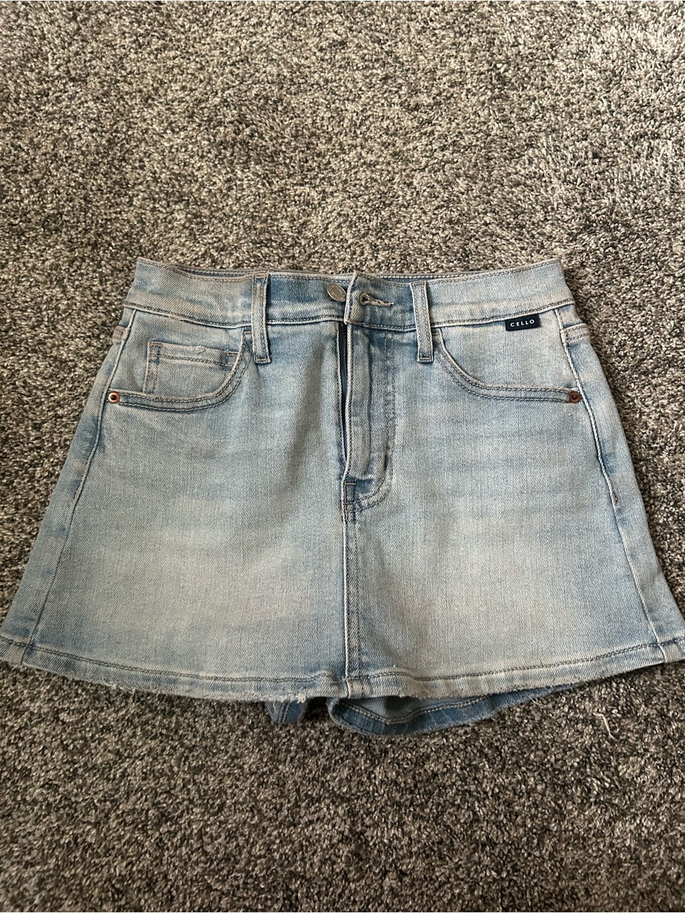 Cello Pale Blue Denim A-Line Mini Skirt